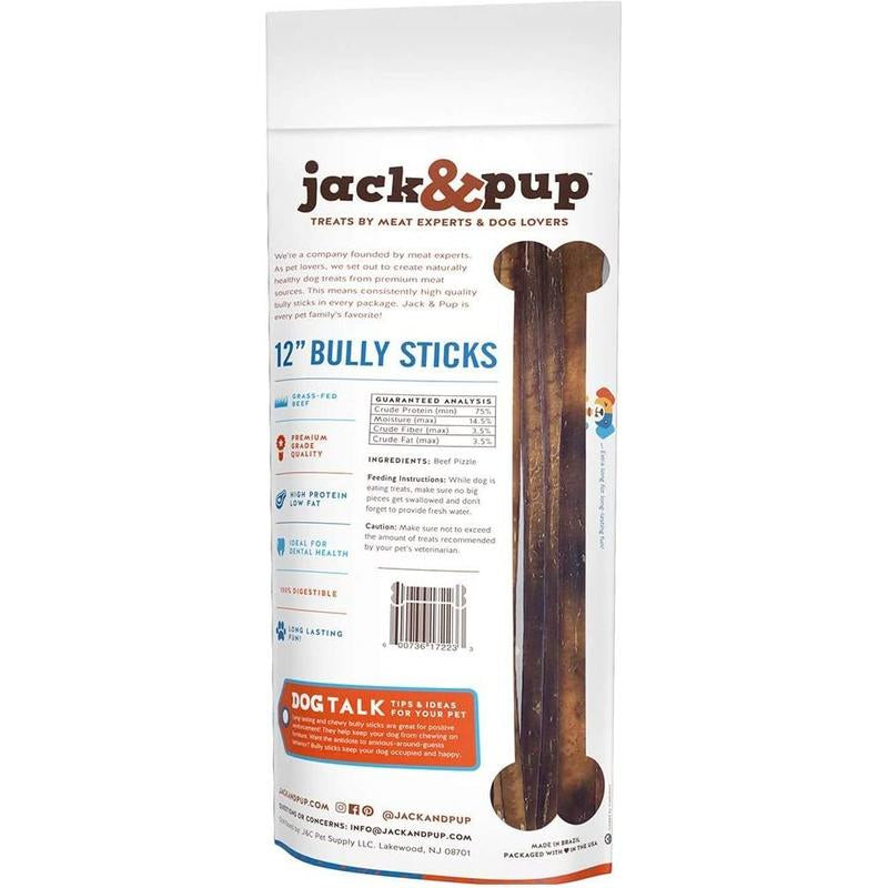 Jack & Pup 12 Inch Bully Stick 3 Pack