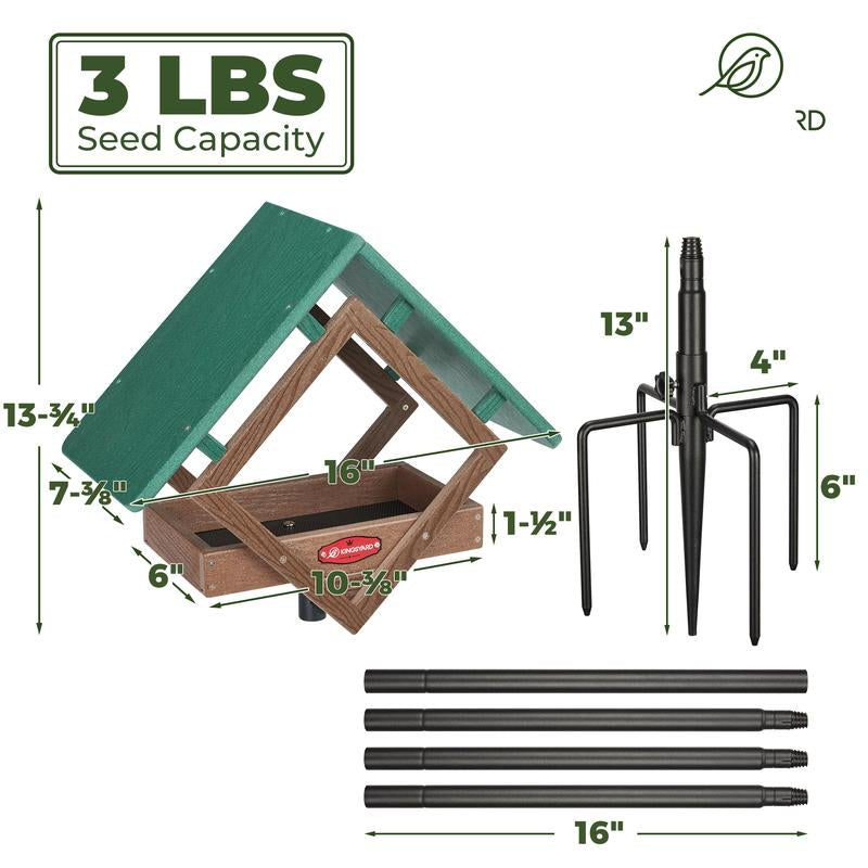 Kingsyard Adjustable Platform Bird Feeder for Outside, Recycled Plastic, Metal Mesh Tray Bird Feeder with Weatherproof Top, Fit Cardinals Bluebirds Goldfinches