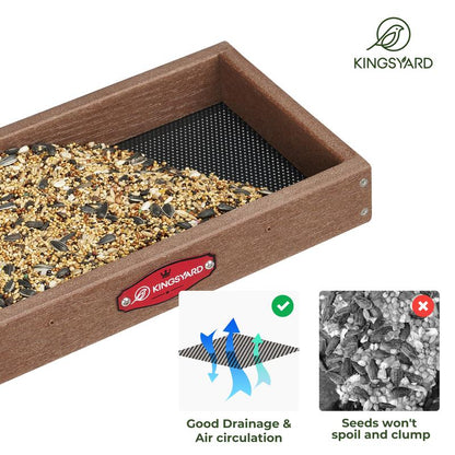 Kingsyard Adjustable Platform Bird Feeder for Outside, Recycled Plastic, Metal Mesh Tray Bird Feeder with Weatherproof Top, Fit Cardinals Bluebirds Goldfinches