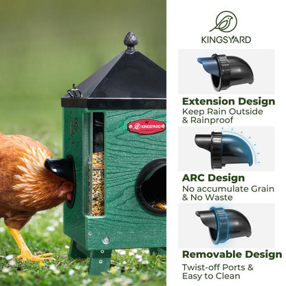 Kingsyard 8 Lbs Recycled Plastic Chicken Feeder, No Leakage Poultry Feeder with Metal Mesh Bottom & Folding Legs, Rainproof