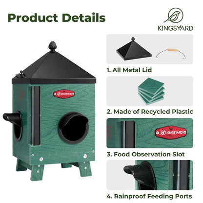 Kingsyard 8 Lbs Recycled Plastic Chicken Feeder, No Leakage Poultry Feeder with Metal Mesh Bottom & Folding Legs, Rainproof