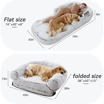 Human Dog Bed, 74"X43"X9" Dog Beds for Large Dogs, Foldable Plush Washable Dog Beds ANGDUO